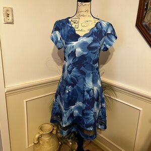 Elegant Blue Floral Dress